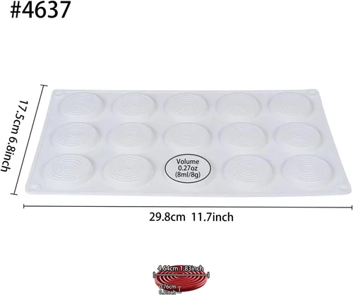 Miniatura 2 de Molde redondo de silicona Tourbillon para hornear círculo, diámetro de disco de 15 cavidades, 2 pulgadas