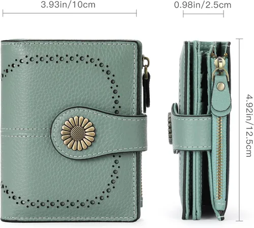 Miniatura 18 de SENDEFN - Billetera pequeña de piel auténtica para mujer, diseño plegable con ventana para tarjeta de identificación