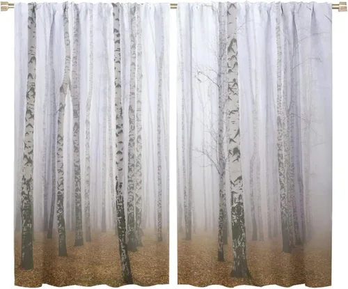 Miniatura 37 de Cortinas de abedul para sala de estar, niebla matutina en otoño, decoración del hogar, 42 x 45 pulgadas de largo