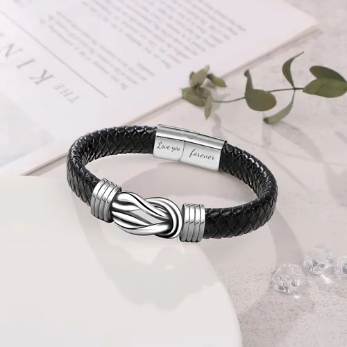 Miniatura 4 de JoycuFF Pulseras de cuero trenzado marrón para hombre, regalos para papá, novio, marido, hijo, nieto, hermano, para siempre, para el día del padre