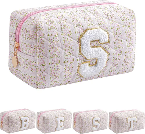 Miniatura 23 de Bolsa de maquillaje alfabética JOVAKIT, bolsa de cosméticos para mujeres, regalos de Navidad para niñas de 6 a 18 años, neceser de viaje con flores