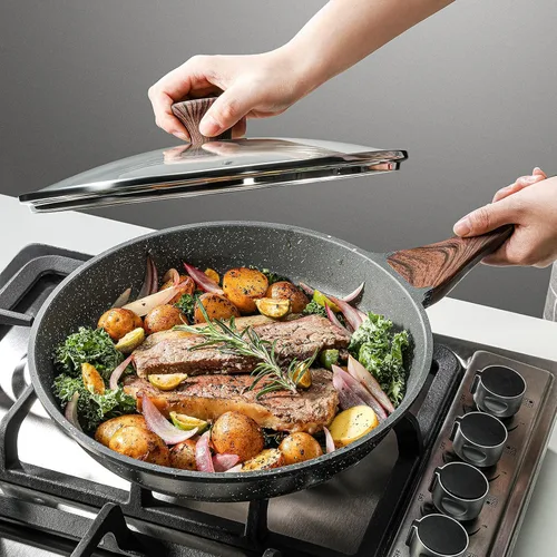 Miniatura 2 de SENSARTE Sartén Antiadherente para Freír con Tapa, Sartén para Tortilla con Tapa, Sartén de Chef de Cocina Saludable, Sartén Antiadherente de Gris
