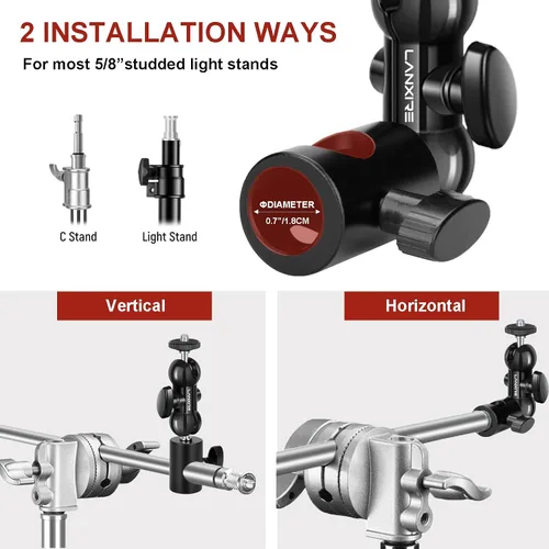 Miniatura 4 de Adaptador de montaje de soporte de luz con cabezal de bola doble, compatible con luz de anillo, se adapta al soporte de luz de cabeza plana, carga