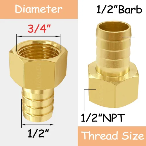 Miniatura 2 de Uenede 6 accesorios de púas de manguera de latón de 1/2 pulgada NPT hembra a 1/2 pulgadas, conector adaptador de púas incluye 6 abrazaderas de acero