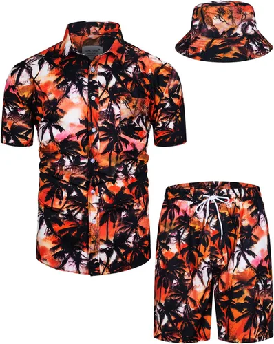 Miniatura 151 de TUNEVUSE Conjunto de camisas y pantalones cortos hawaianos para hombre, 2 piezas, trajes de playa con estampado de flores, traje tropical de verano