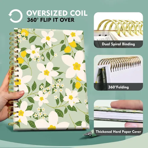 Miniatura 3 de Cuaderno con espiral, encuadernación fuerte de doble alambre con papel de primera calidad para niñas y mujeres, 60 hojas A5 con rayas