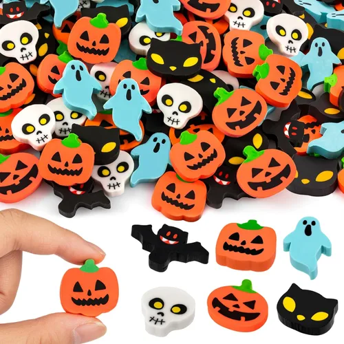 Miniatura 6 de YGAOHF Paquete de 48 mini borradores de Halloween, 6 estilos lindos a granel, divertidos borradores de calabaza, fantasma, murciélagos, recuerdos