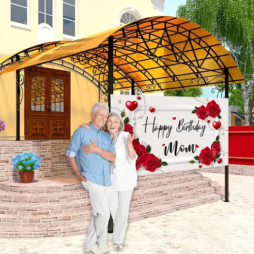 Miniatura 3 de Labakita Telón de fondo de feliz cumpleaños para mamá, letrero de decoración de cumpleaños de madre madre, telón de fondo de decoración de feliz