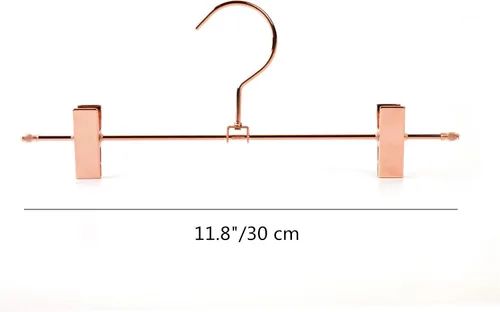 Miniatura 4 de Percha para pantalones de metal dorado y cobre brillante, percha para falda y pantalones de oro rosa, colgador que ahorra espacio con clips