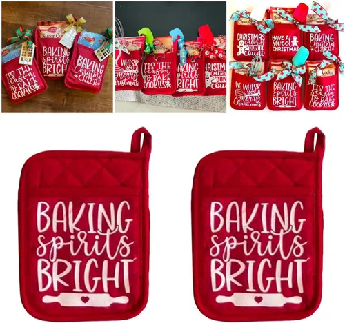 Kit de hornear para ollas de Navidad, soportes para ollas con bolsillos, adornos para guantes de horno, paquete de galletas de cocina para vecinos,