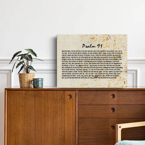 Miniatura 3 de Lienzo inspirador cristiano para pared, 11.5 x 15 pulgadas, enmarcado con versículo de las Escrituras, pintura religiosa del Salmo 91, lienzo