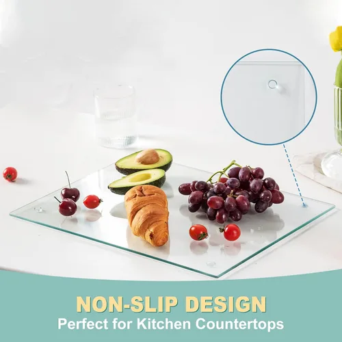 Miniatura 3 de VASUHOME Tabla de cortar de vidrio templado para cocina (12 x 16 pulgadas), tabla de cortar de vidrio transparente de larga duración para encimera