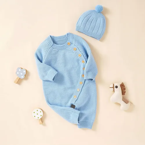 Miniatura 7 de Ursobutegl Conjunto de suéter de punto para bebé recién nacido con suéter de manga larga con gorro cálido