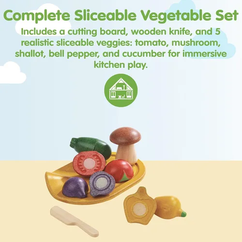Miniatura 2 de PlanToys Juego de verduras surtidas de madera Montessori Play Food para niños pequeños Incluye tomate, champiñón, chalota, pimiento morrón y Set