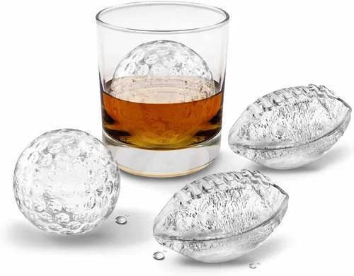 Tovolo - Juego de moldes de hielo deportivos de 4 piezas - Grandes moldes de hielo artesanales para cócteles de whisky, formas de balón de fútbol y