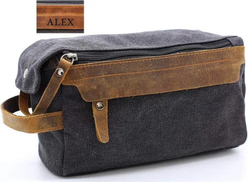Miniatura 8 de Flow.month Neceser personalizado para hombres y mujeres – Kit de afeitado de viaje, kit de Dopp en cuero de caballo loco o lona, ideal para regalos