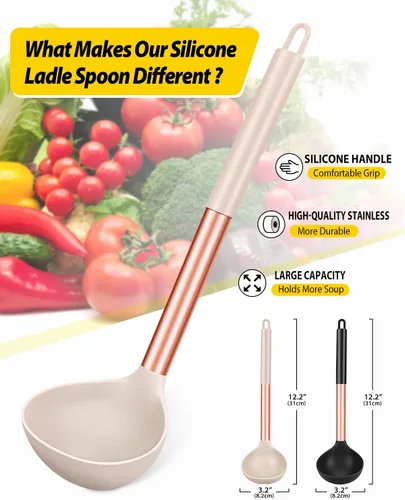 Miniatura 2 de Paquete de 2 Cucharones, Cucharón Grande de Silicona para Sopa, Utensilios de Cocina Antiadherentes con Alta Resistencia al Calor, Libres de BPA