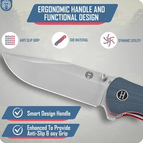 Miniatura 5 de Holtzman's Gorilla Survival Wrangler - Cuchillo plegable con mango G10 y hoja de acero D2, juego de caja de regalo (gris + rojo) - Ideal