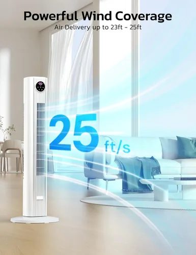 Miniatura 6 de ZAFRO Ventilador de torre para dormitorio, ventilador oscilante de 90° con 4 modos, 3 velocidades, velocidad de 25 pies/s, temporizador de 12 horas