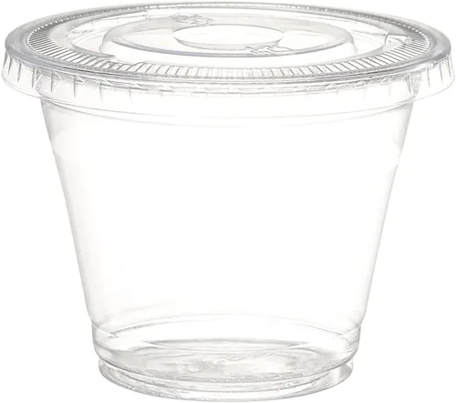 Miniatura 2 de GUSTO [9 oz. - 50 Vasos de Plástico Transparente con Tapas Planas (Sin Agujero), Vasos para Fruta con Tapas para Fiestas - Perfectos para Batidos, 9