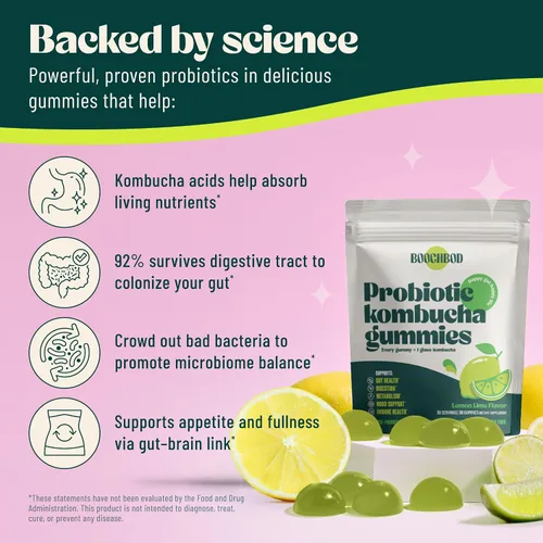 Miniatura 2 de BoochBod - Gomitas probióticas de kombucha - Prebióticos, probióticos, postbióticos, suplemento de fibra, olmo resbaladizo, raíz de diente de león