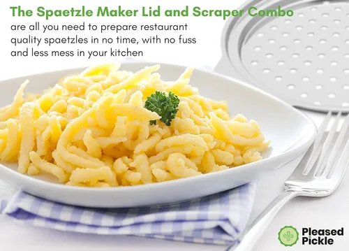 Miniatura 4 de Spaetzle Maker Tapa y raspador – 12.8 x 10.2 pulgadas, grado alimenticio, acero inoxidable, fideos alemanes de huevo, dumpling Swiss Knoepfle