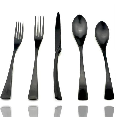 Miniatura 13 de JASHII Juego de cubiertos de acero inoxidable 18/10, 24 piezas, color negro mate, cuchillo de carne, tenedor de ensalada, cuchara de postre
