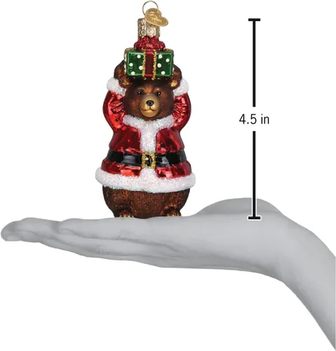 Miniatura 4 de Old World Christmas Adorno de cristal soplado de oso de Navidad para árbol de Navidad, decoración navideña artesanal, colección de animales de vida