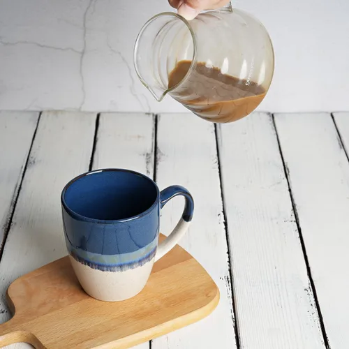 Miniatura 5 de Bosmarlin Juego de 4 tazas de café de cerámica, 17 oz, tazas de café con asa grande, aptas para microondas, esmalte reactivo único Azul profundo
