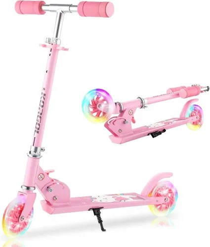 Patinete para niños de 3 a 12 años – Patinete para niños con ruedas de luz LED y manubrio ajustable de 3 niveles, ligero y plegable de 2 ruedas,