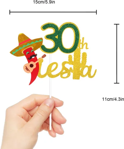 Miniatura 4 de Decoración para pastel de 30 cumpleaños – Taco Bout 30 cumpleaños fiesta de cumpleaños suministros de pastel de chile con purpurina – Fabulous