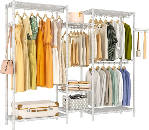 Miniatura 12 de Perchero de ropa resistente, perchero portátil para armario, estante de ropa ajustable independiente con 7 niveles de estantería de alambre Negro