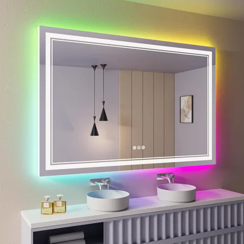 Miniatura 54 de Espejo de baño LED de 72 x 36 pulgadas, retroiluminado y frontal iluminado, espejo de tocador grande iluminado con luces, antiniebla, regulable