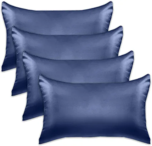 Miniatura 53 de Elegant Comfort Juego de 4 fundas de almohada de satén de viscosa refrescante con cierre de cremallera oculto, suave como la seda para el cuidado