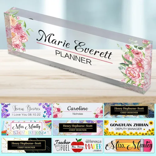 Miniatura 36 de Placa de nombre de escritorio personalizada para profesores, placa de nombre para escritorios, placa de escritorio de vidrio acrílico transparente