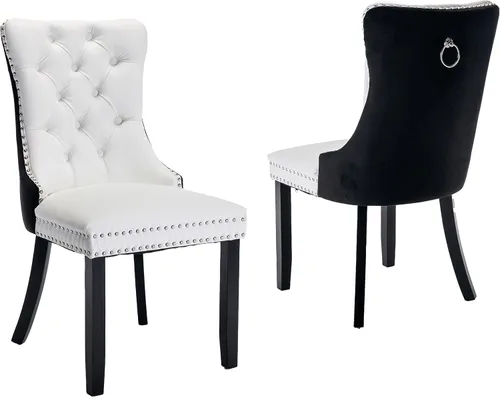 Miniatura 94 de LKTART Juego de 2 sillas de comedor de terciopelo, sillas de comedor copetudas con ribete de anillo de clavo, silla de comedor tapizada con patas