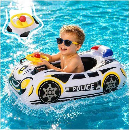 Miniatura 8 de Flotador de piscina 3D de coche de policía para niños, flotadores inflables de piscina para bebés, flotador de natación para bebés con mango