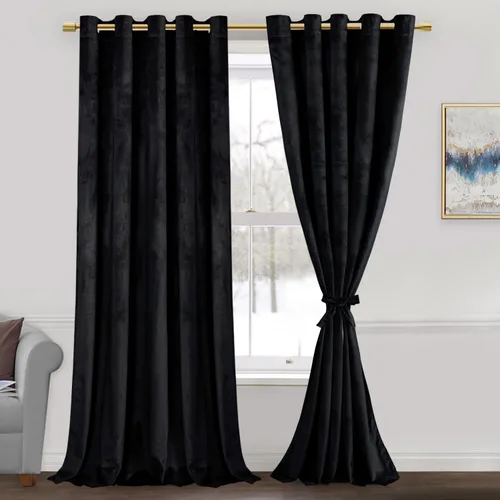 Miniatura 64 de JIUZHEN - Cortinas de terciopelo gris de 63 pulgadas opacas para sala de estar - Cortinas gruesas de terciopelo con ojales para ventana