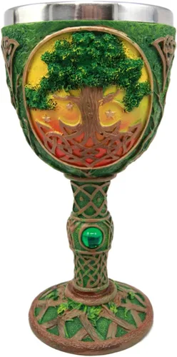 Atlantic Collectibles - Figura grande mística celta sagrada árbol de la vida, rejuvenecimiento, curación y sabiduría, copa de vino, cáliz de 8 onzas