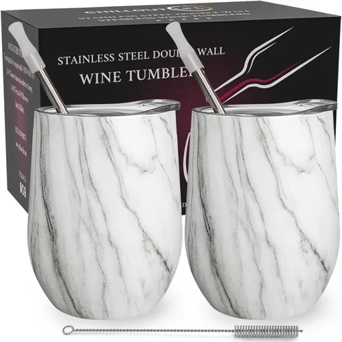 Miniatura 47 de CHILLOUT LIFE Vasos Térmicos de Vino de Acero Inoxidable de 12 oz Paquete de 2 - Vasos de Vino con Aislamiento al Vacío de Doble Pared con Tapas