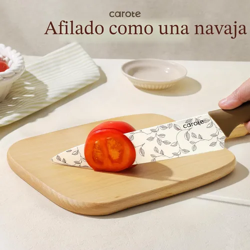 Miniatura 3 de CAROTE Juego de cuchillos de cocina de 12 piezas, con 6 protectores de cuchillas, juego de cuchillos de acero inoxidable con revestimiento