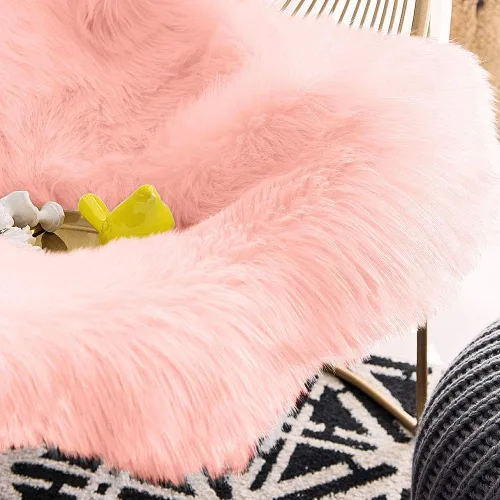 Miniatura 6 de Carvapet Funda de Silla de Piel de Oveja Sintética Suave de Lujo Cojín de Asiento Alfombras de Área de Piel Sintética Suave para Dormitorio, 2 pies
