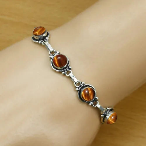 Miniatura 63 de Round Shape Natural & Synthetic Gemstones Silver Plated Bracelets for Women - Vintage Bohemian Style Handmade Birthstone Adjustable Link Bracelet