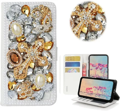 Miniatura 27 de Bling - Funda tipo cartera para teléfono compatible con Samsung Galaxy Z Fold 3 5G, elegante, hecha a mano, atrapasueños con colgante de perlas