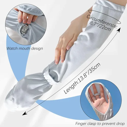Miniatura 5 de Mangas de sol sin dedos para conducir, manga ajustable con guantes, protección UV, cubierta de brazo de refrigeración para jardinería Azul