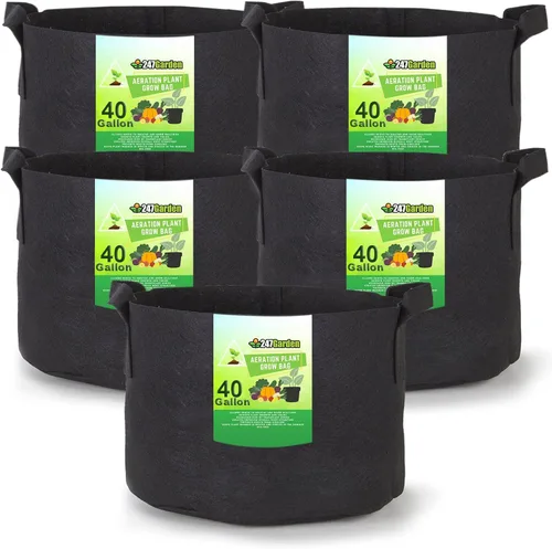 Miniatura 7 de 247Garden Paquete de 2 bolsas de cultivo de 200 galones/macetas de tela de aireación con asas (300 GSM, negro, 24A x 50D)