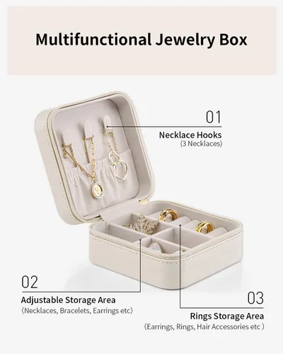 Miniatura 3 de Vlando Regalos de boda – Organizador de viaje de joyería pequeña de piel sintética, estuche de viaje para anillo, mini joyero para aretes, collar