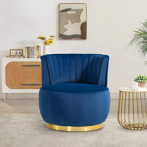 Miniatura 14 de Silla giratoria de terciopelo, moderna silla decorativa tapizada, silla redonda giratoria de 360° con base de metal dorado, cómoda silla de brazo