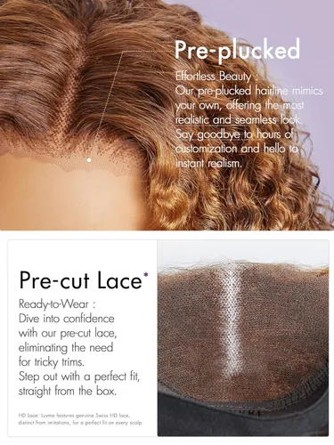 Miniatura 3 de LUVME HAIR Pelucas de cabello humano rizado marrón de 12 pulgadas, sin pegamento, precortada, con encaje frontal, prearrancado, 4/30, mezcla