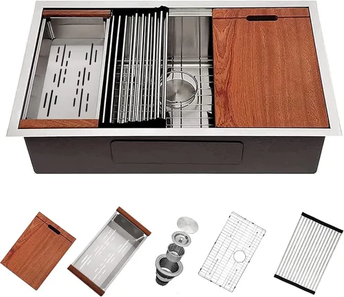 Miniatura 34 de Mocoloo Fregadero de barra de montaje inferior de 15 pulgadas, fregadero de cocina pequeño de 15 x 15 pulgadas, calibre 18, de acero inoxidable